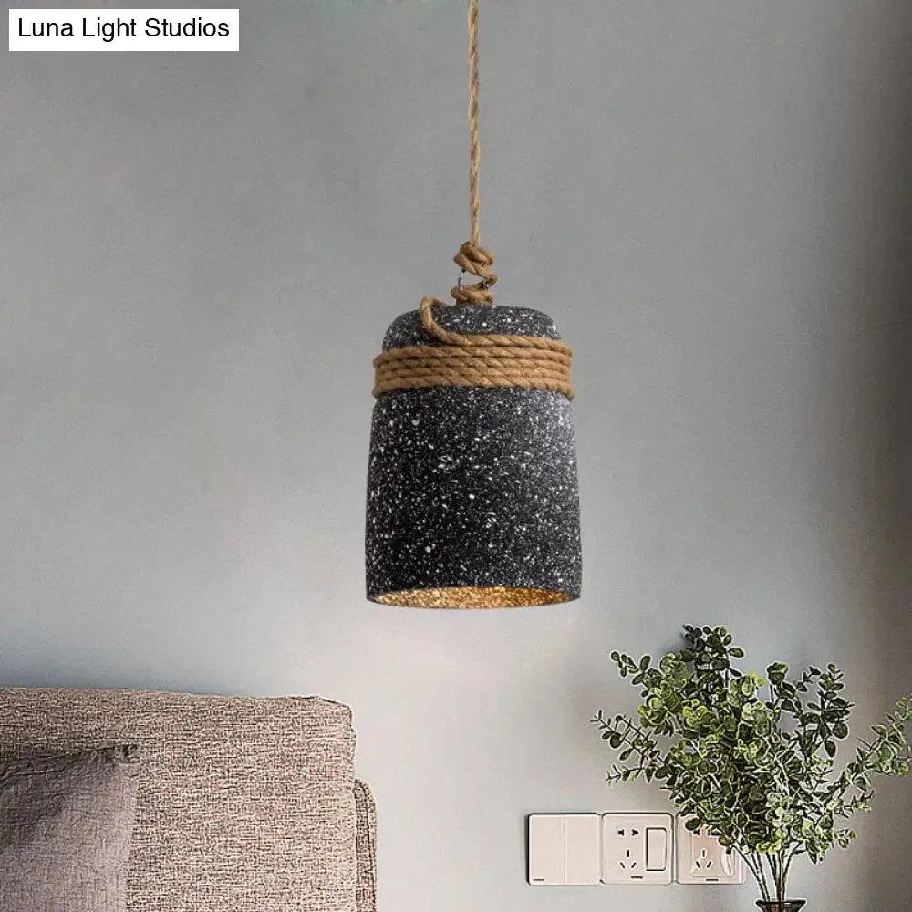 Cement Bell Pendant Light Antique Style with Rope Rod for Restaurant Ceiling in Black/Grey/White