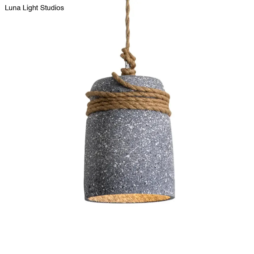 Cement Bell Pendant Light Antique Style with Rope Rod for Restaurant Ceiling in Black/Grey/White