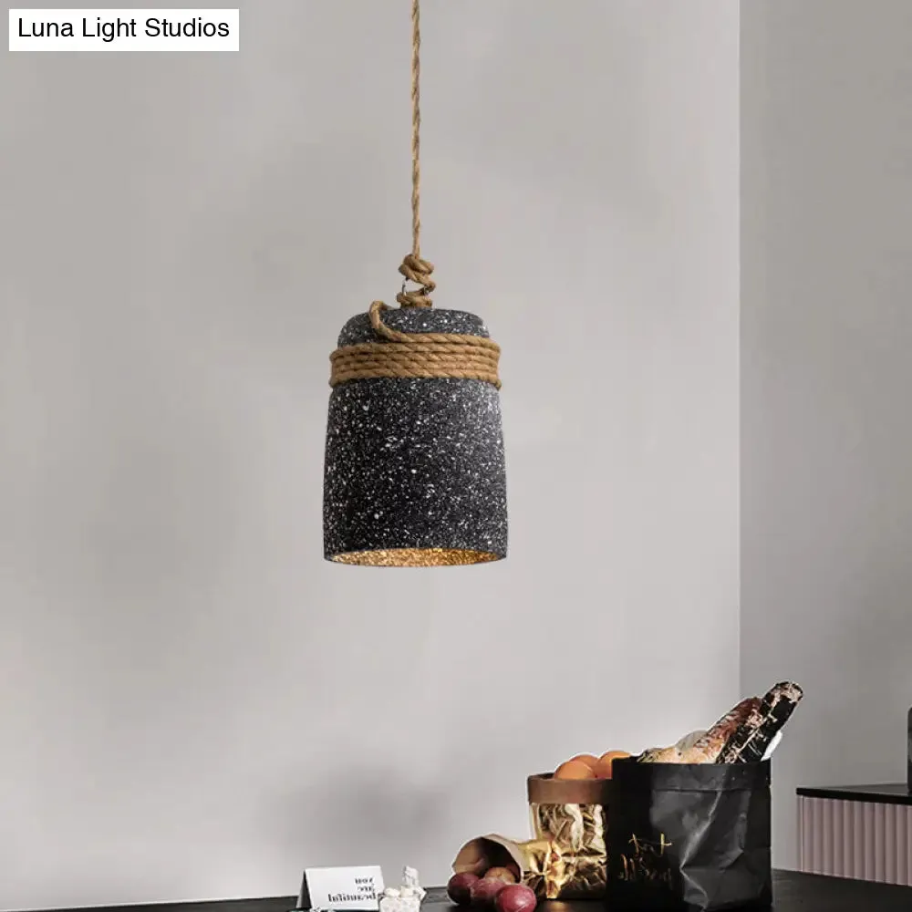 Cement Bell Pendant Light Antique Style with Rope Rod for Restaurant Ceiling in Black/Grey/White