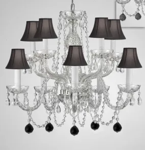 Chandelier Lighting Crystal Chandeliers H25" X W24" 10 Lights - Dressed w/ Jet Black Crystal Balls! Great for Dining Room, Foyer, Entry Way, Living Room, Bedroom, Kitchen! w/Black Shades - G46-B95/BLACKSHADES/CS/1122/5 5