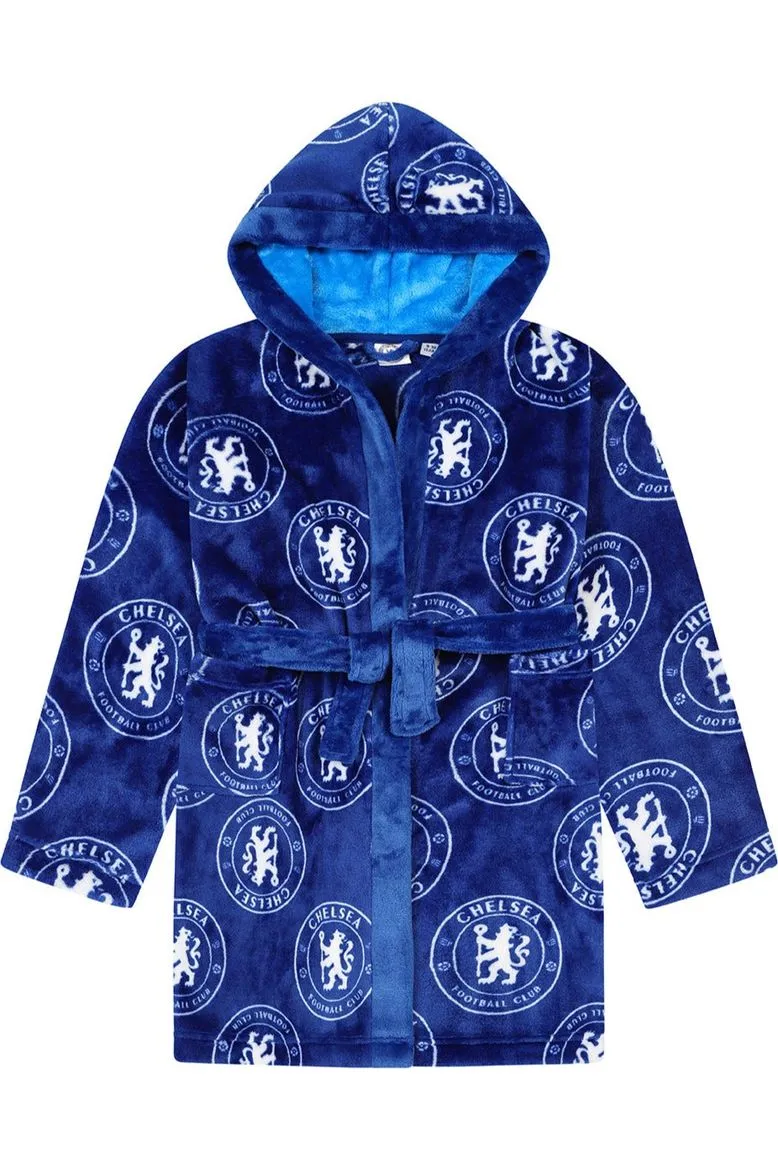 Chelsea F.C. Boys Official Dressing Gown Fleece Hooded Kids Robe W23