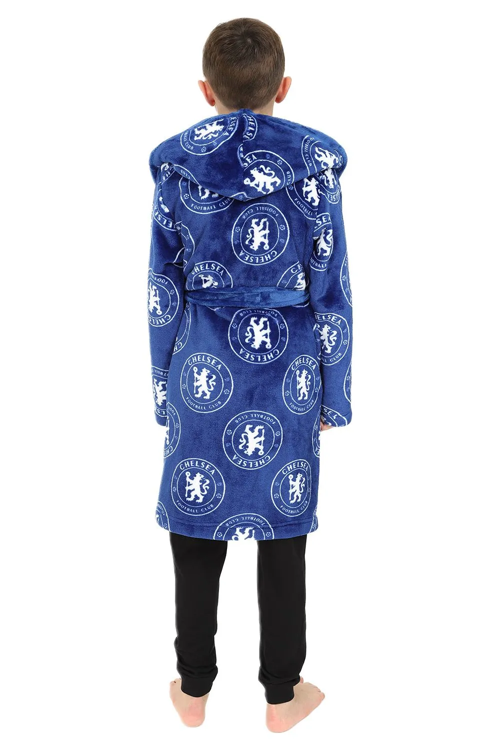 Chelsea F.C. Boys Official Dressing Gown Fleece Hooded Kids Robe W23