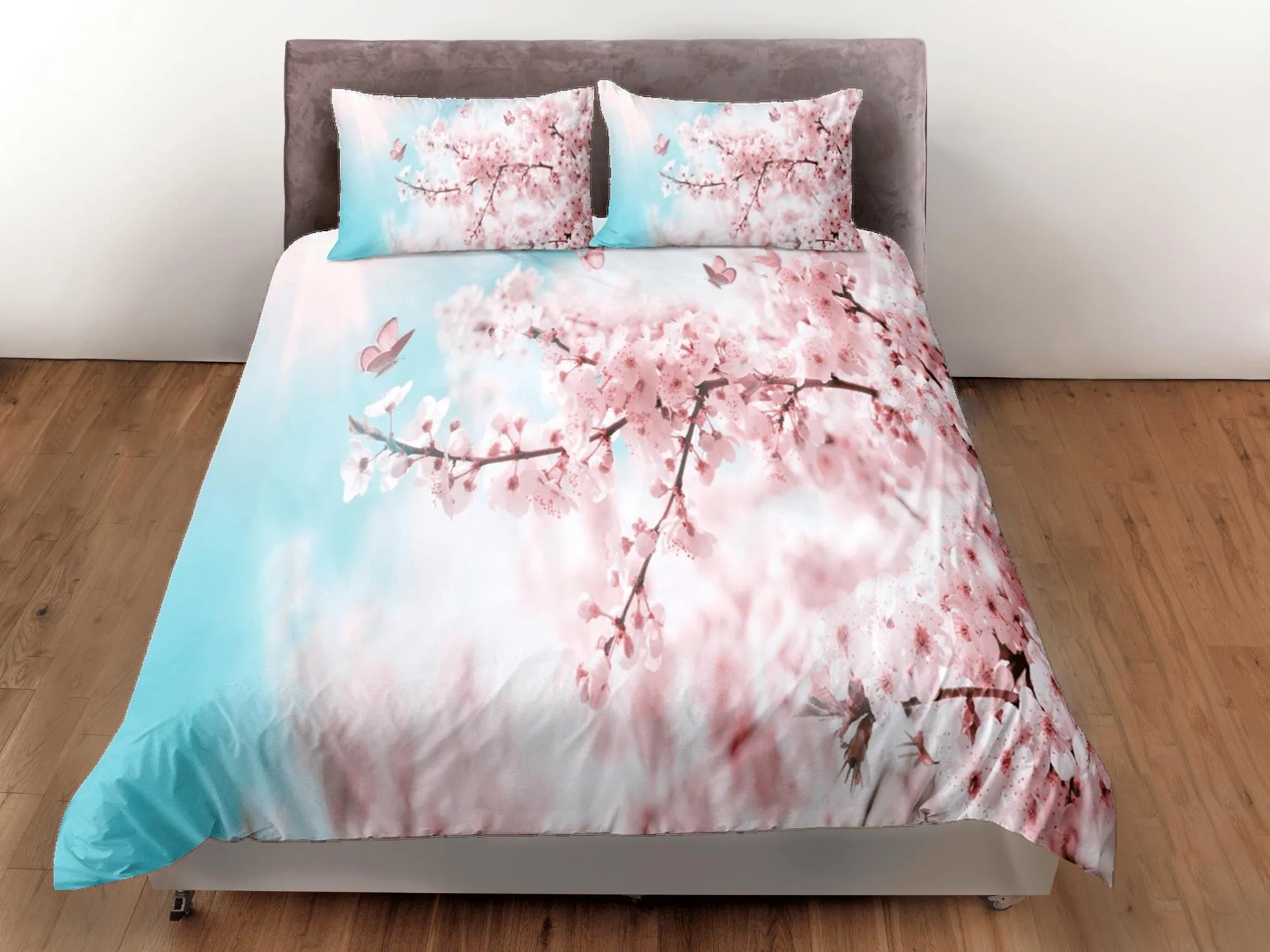 Cherry blossom tree bedding floral prints duvet cover queen, king, boho bedding designer bedspread maximalist full size bedding aesthetic