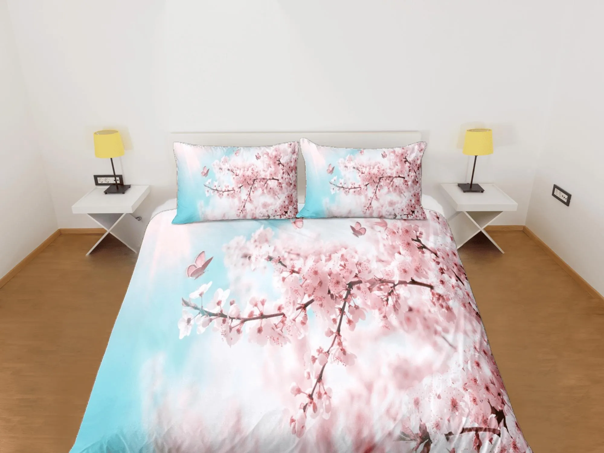 Cherry blossom tree bedding floral prints duvet cover queen, king, boho bedding designer bedspread maximalist full size bedding aesthetic