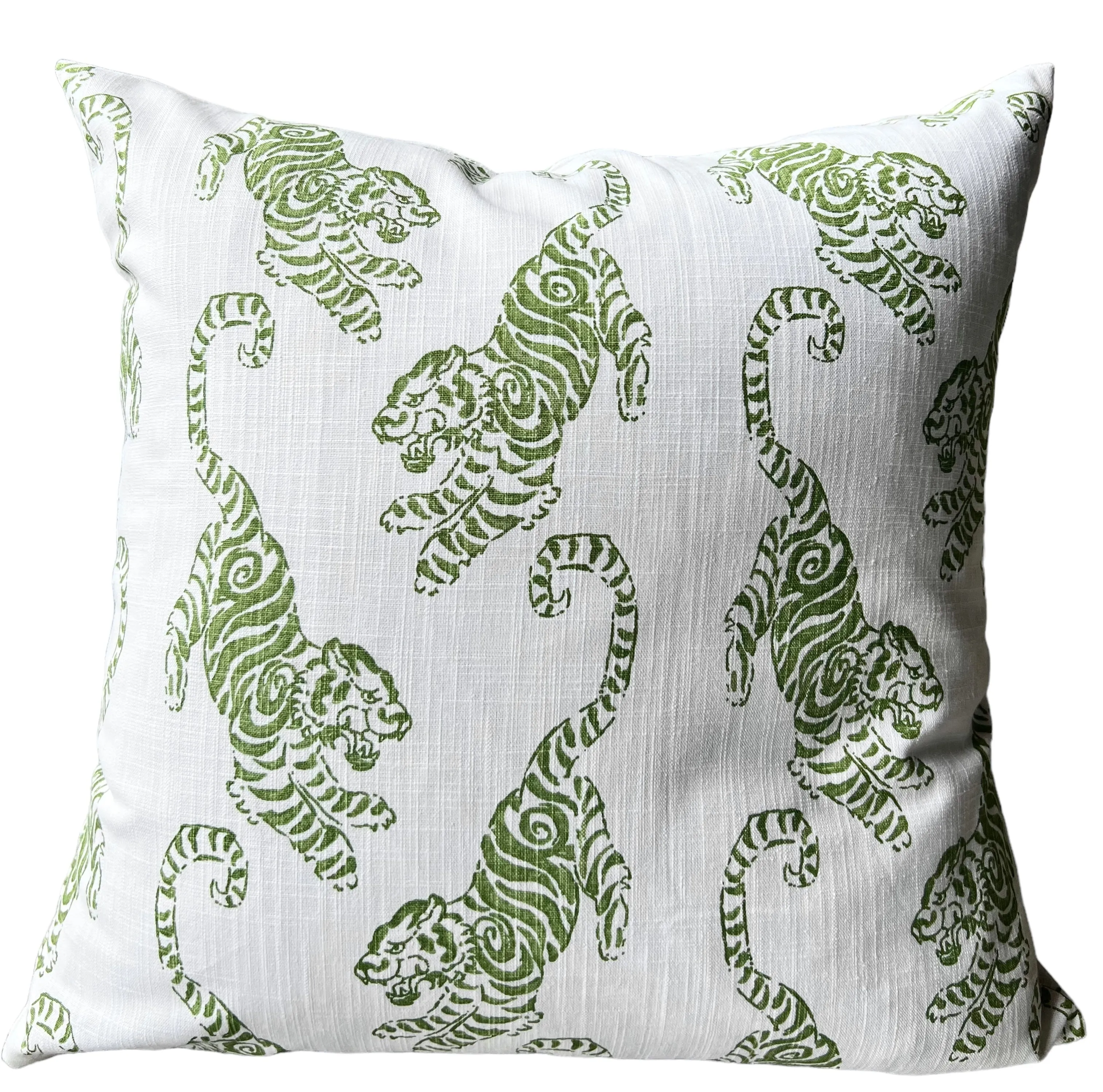 Chinoiserie Blue or Green Tigers on White Decorative Pillow Cover