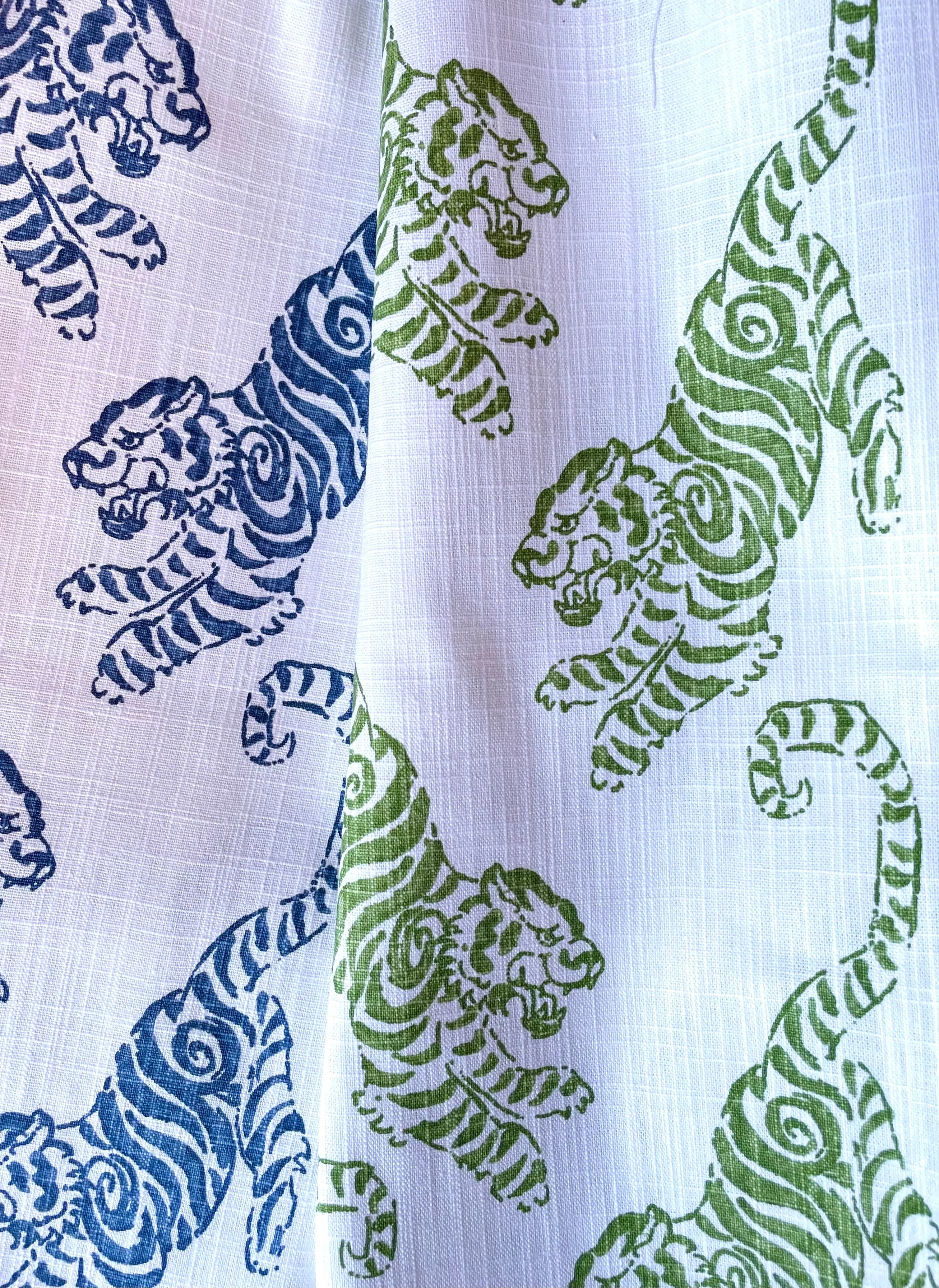 Chinoiserie Blue or Green Tigers on White Decorative Pillow Cover