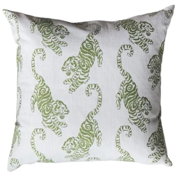 Chinoiserie Blue or Green Tigers on White Decorative Pillow Cover