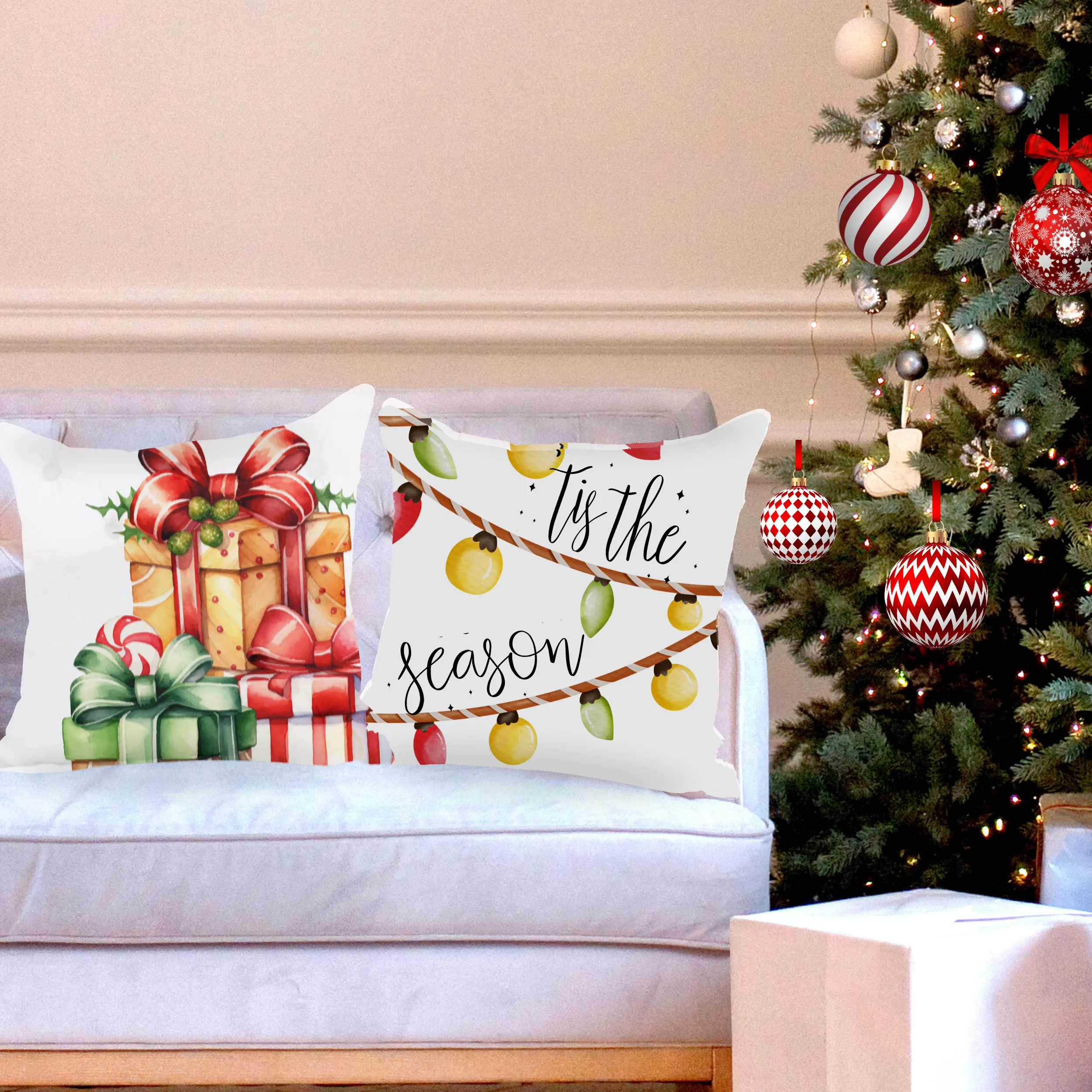 Christmas Pillow Covers, Square Pillow Cover, Country Pillow Covers, Holiday Decor Pillow Cover, Tis The Season, Fun Christmas Pillows