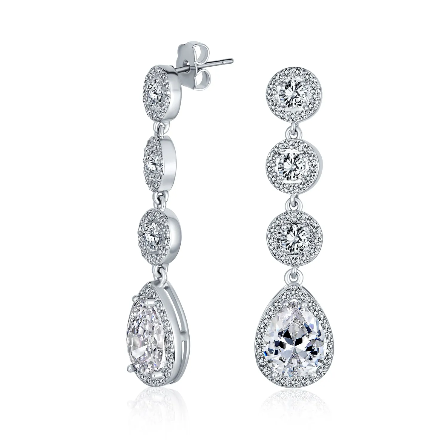 Classic Bridal Triple Round Pave CZ Dangle Chandelier Earrings GoldSilver Plated