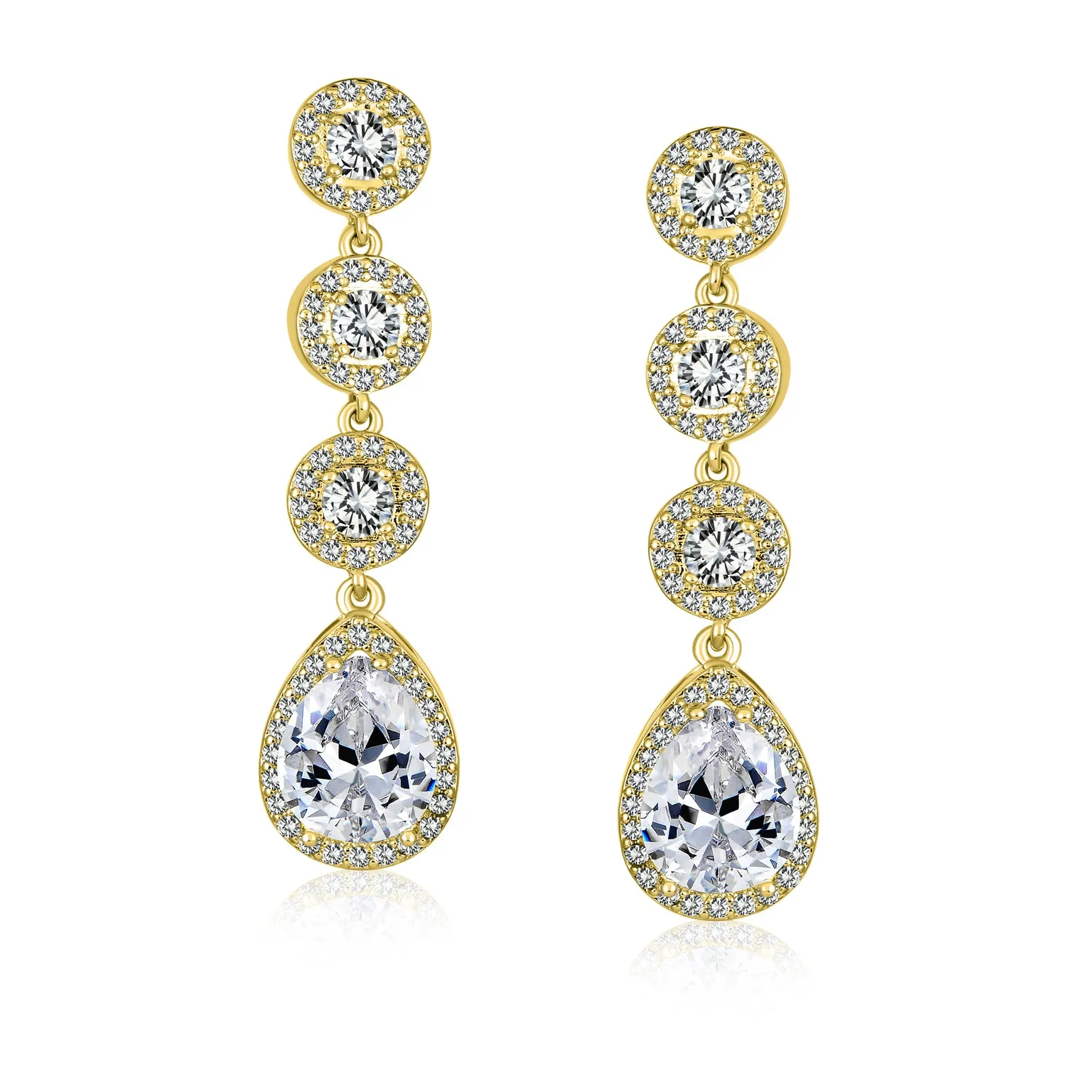 Classic Bridal Triple Round Pave CZ Dangle Chandelier Earrings GoldSilver Plated