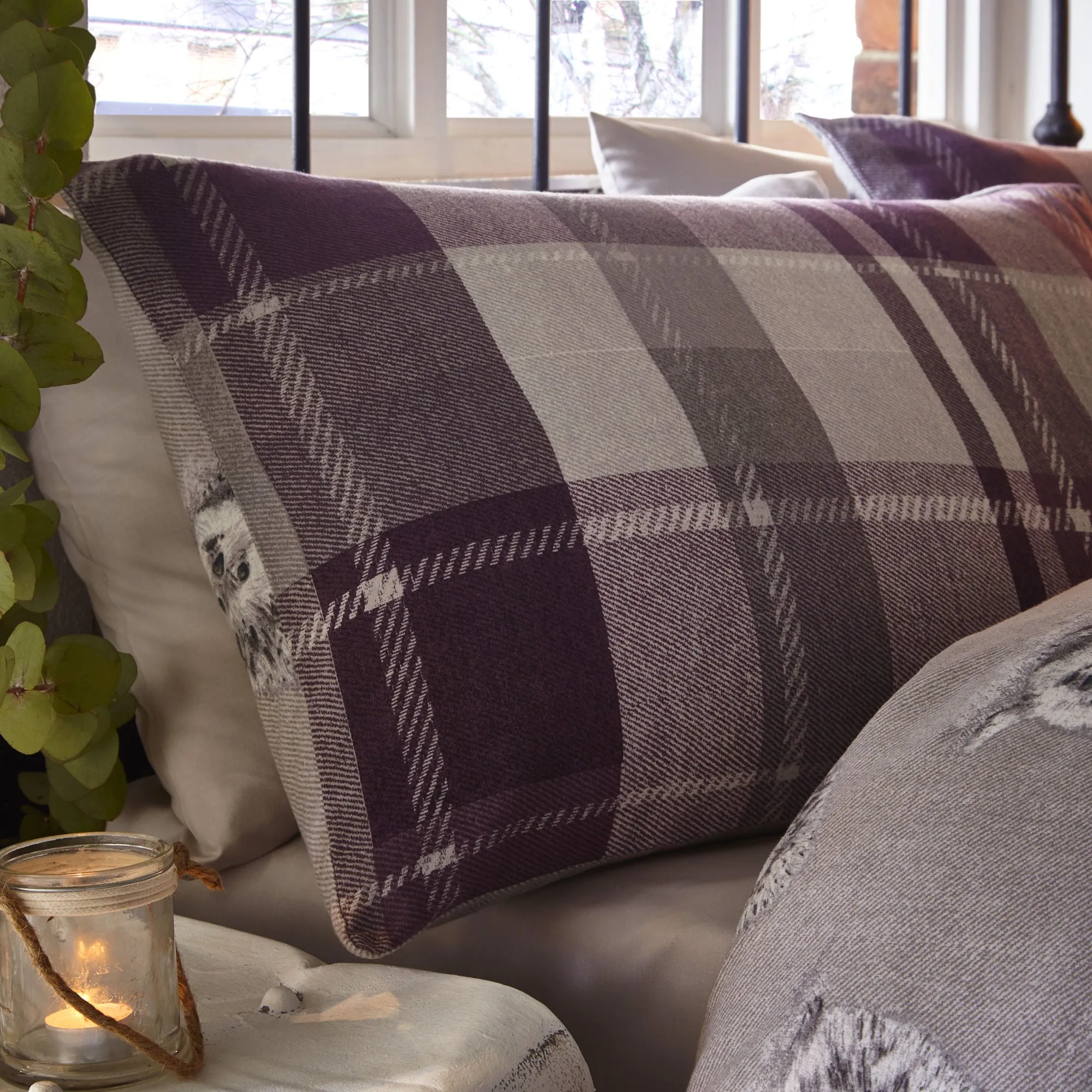 Colville Check Duvet Cover Set by Dreams & Drapes Lodge in Plum