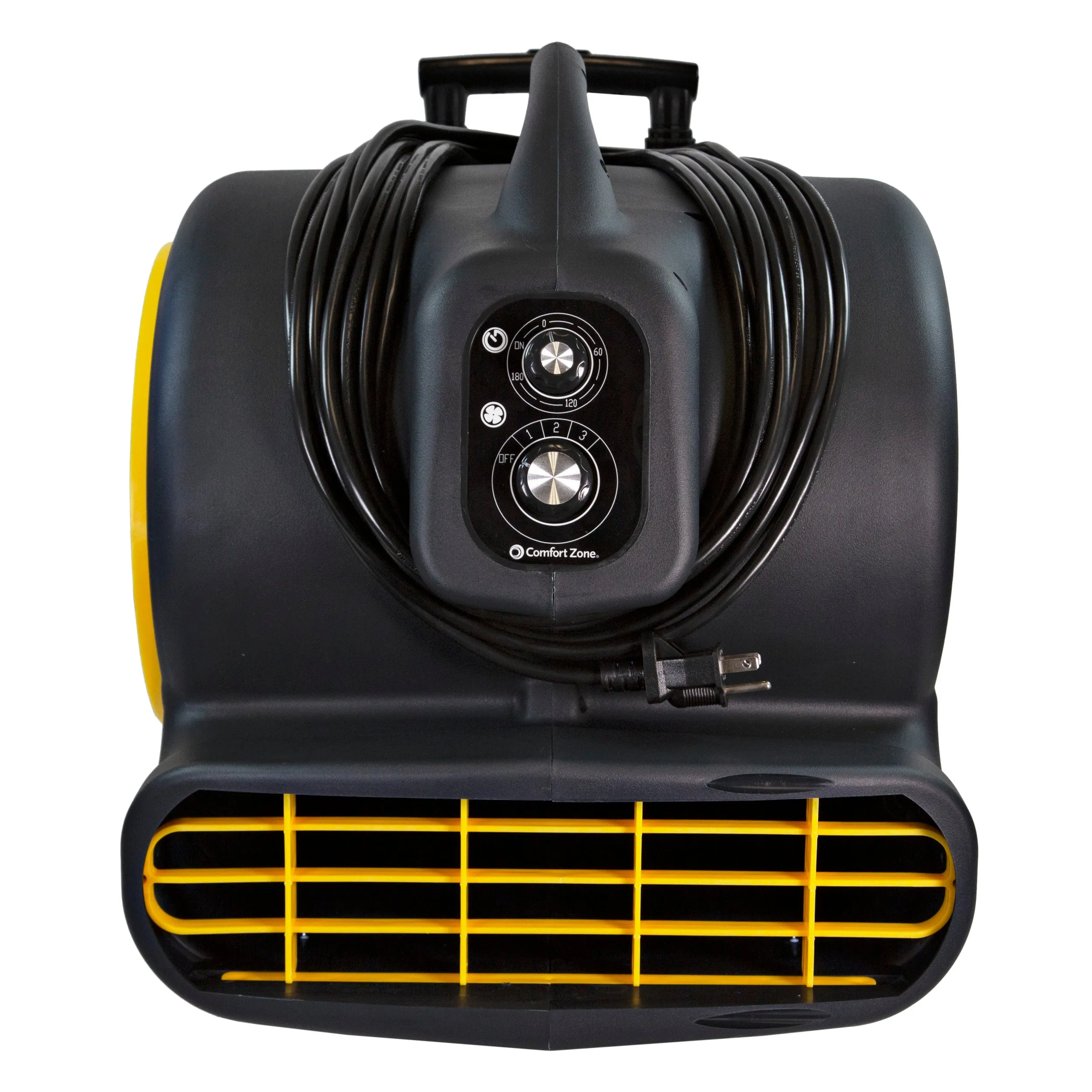 Comfort Zone Powergear 1 HP 3-Speed Carpet Dryer Blower Floor Fan with Timer in Black and Yellow