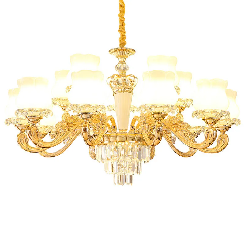 Contemporary Gold Bud Drop Lamp: Milky Glass Chandelier for Dining Room