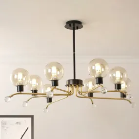 Contemporary Round Cognac Glass Chandelier - 8-Bulb Suspension Lamp for Living Room Ceiling