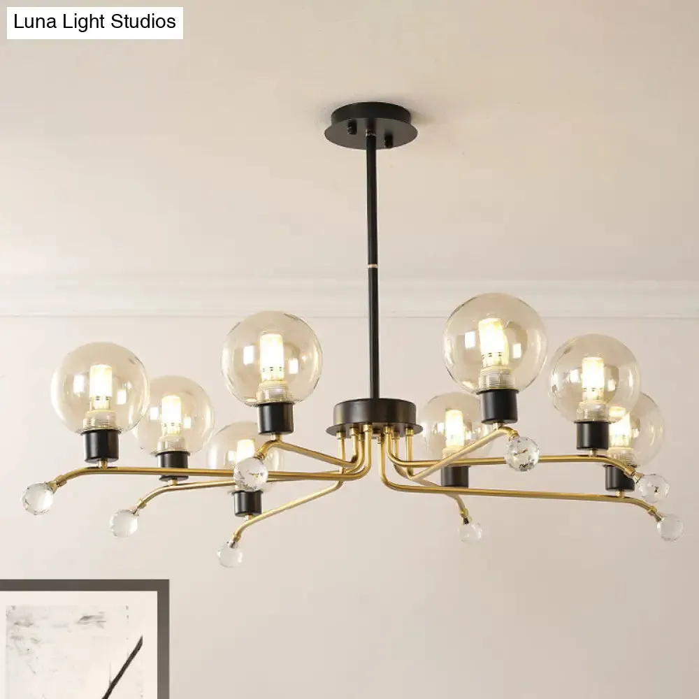 Contemporary Round Cognac Glass Chandelier - 8-Bulb Suspension Lamp for Living Room Ceiling