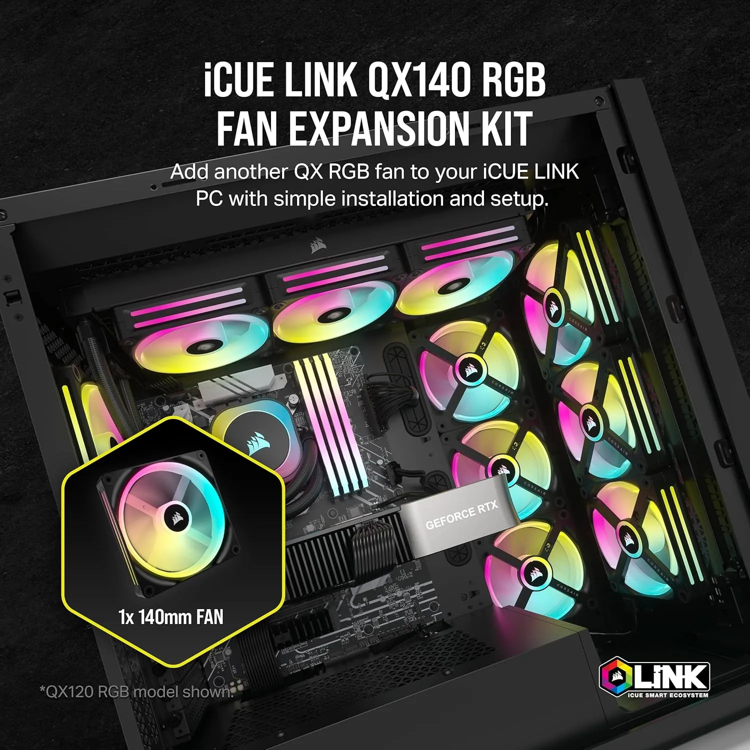 Corsair iCUE LINK QX140 RGB 140mm PWM PC Fan Expansion Kit - Black 黑色 (單裝) CO-9051003-WW