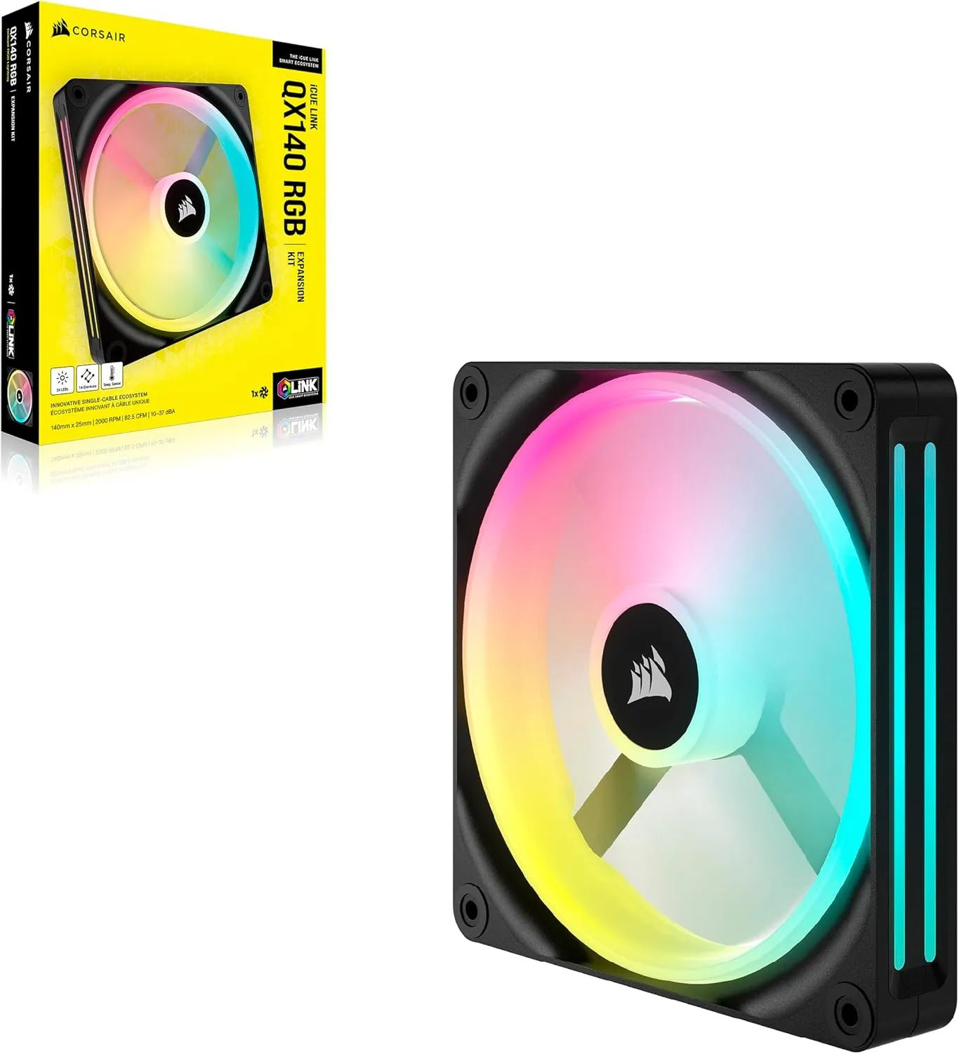 Corsair iCUE LINK QX140 RGB 140mm PWM PC Fan Expansion Kit - Black 黑色 (單裝) CO-9051003-WW