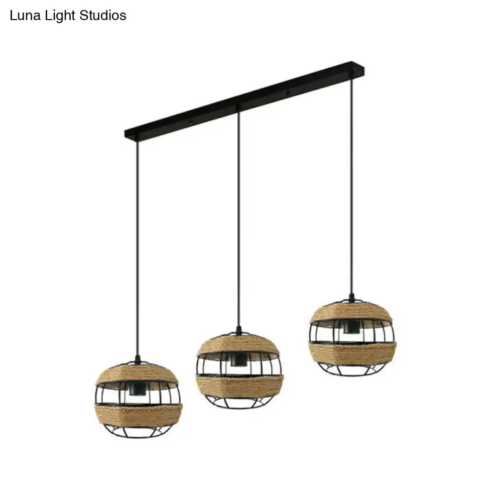 Countryside 3-Light Jute Rope Pendant Lamp for Open Kitchen, Brown