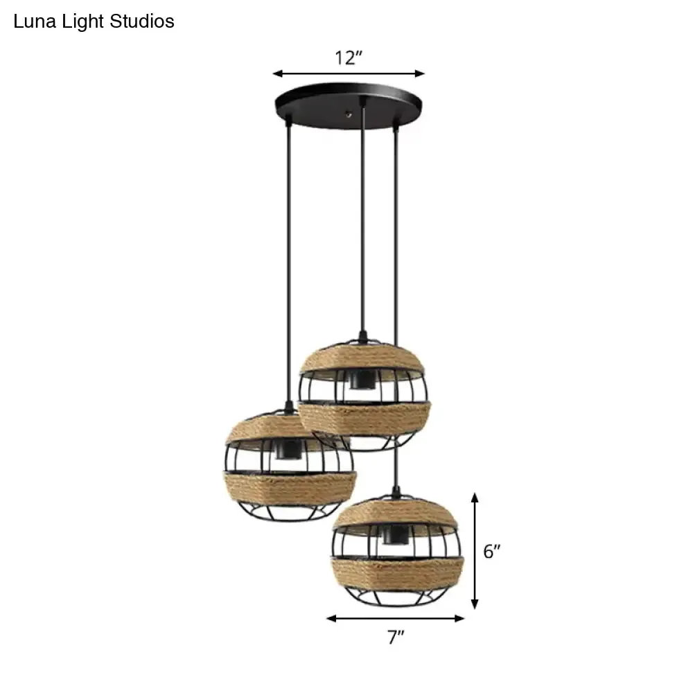 Countryside 3-Light Jute Rope Pendant Lamp for Open Kitchen, Brown