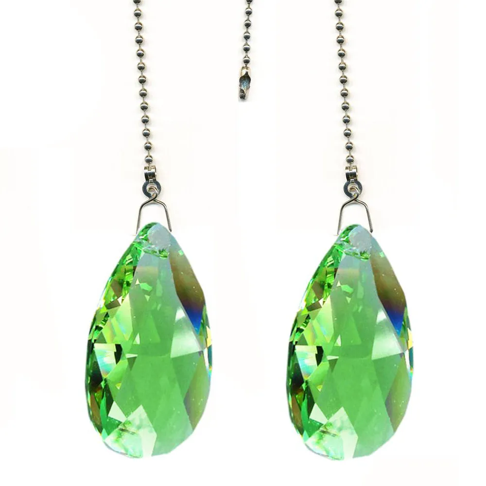 Crystal Fan Pulls 2 inches Swarovski Light Peridot Almond Prism Decorative Ceiling Fan Chain Pull Set of 2