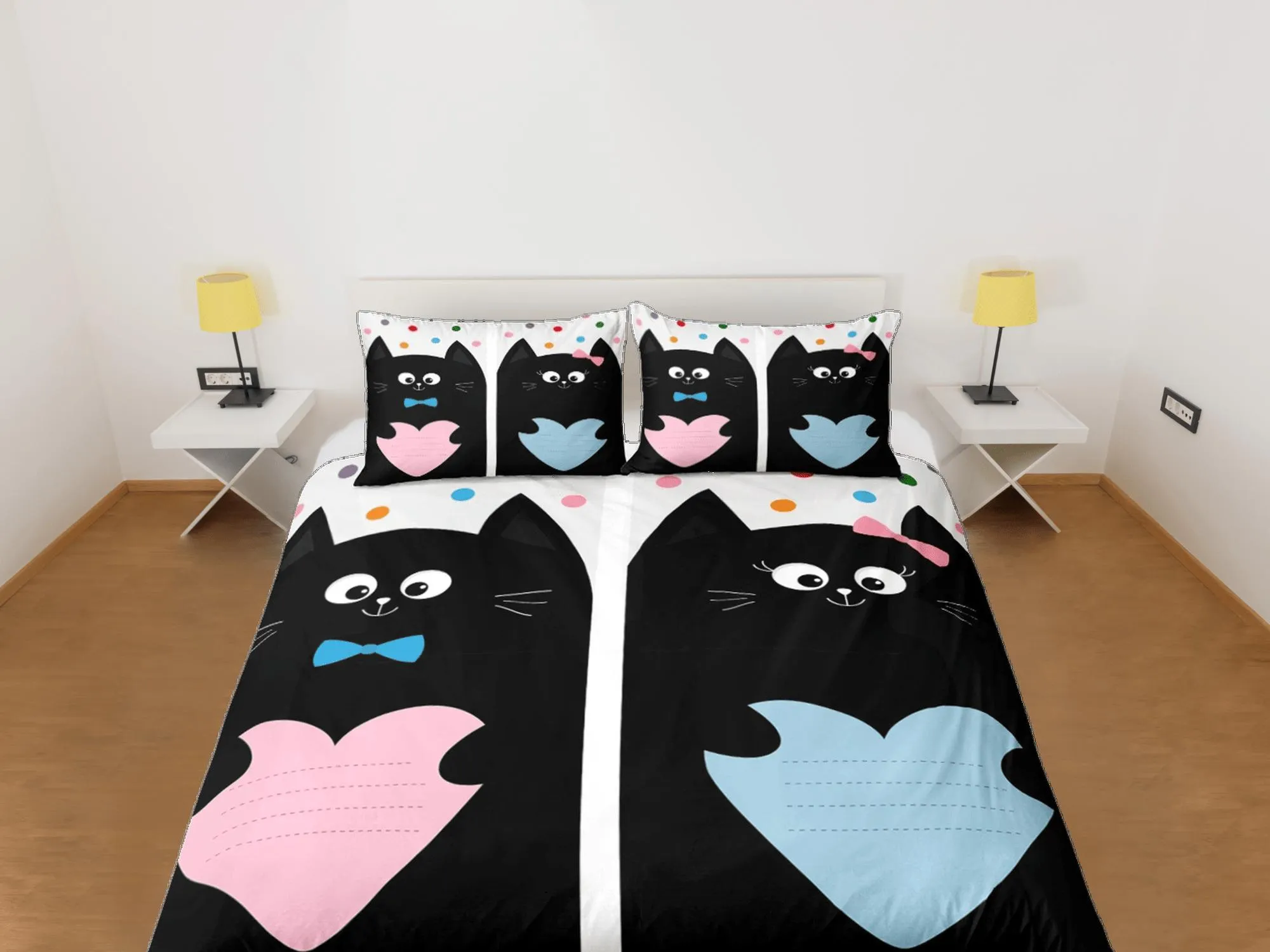 Cute couple cat bedding, toddler bedding, kids duvet cover set, gift for cat lovers, baby bedding, baby shower gift, bedding for couples