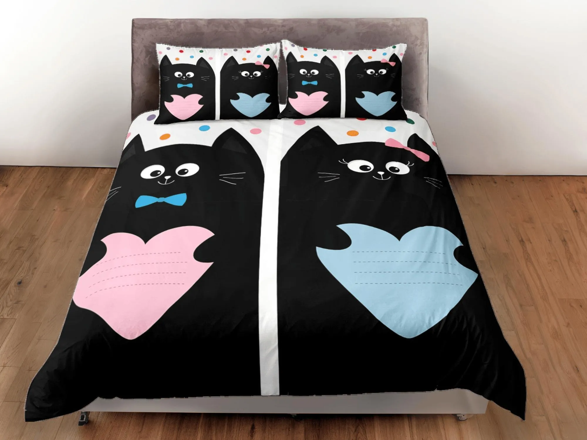 Cute couple cat bedding, toddler bedding, kids duvet cover set, gift for cat lovers, baby bedding, baby shower gift, bedding for couples