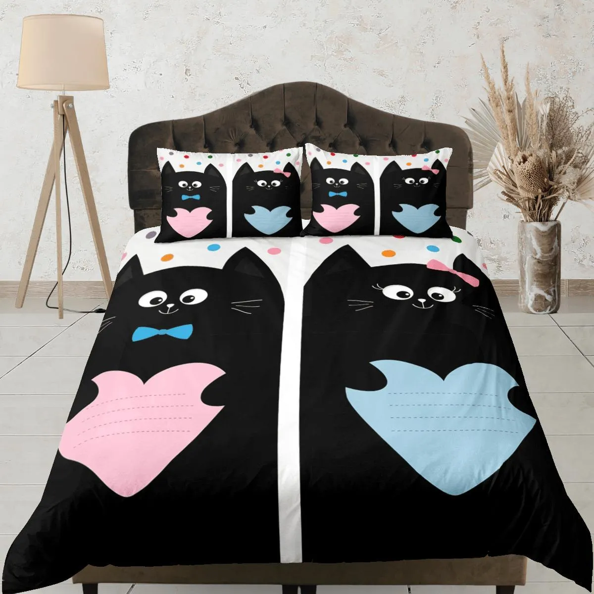 Cute couple cat bedding, toddler bedding, kids duvet cover set, gift for cat lovers, baby bedding, baby shower gift, bedding for couples