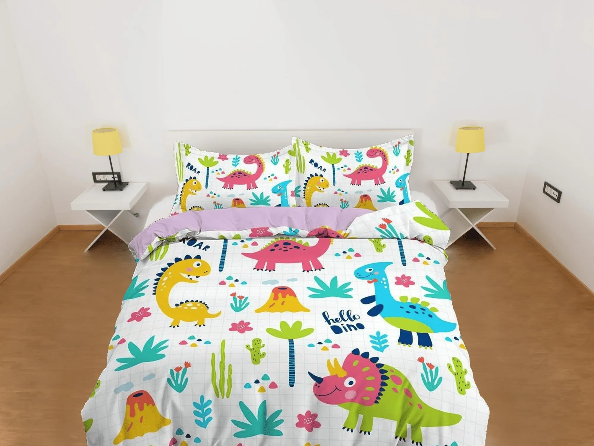 Cute dinosaur bedding, kids bedding full, unique duvet cover set, dinosaur nursery bed decor, colorful bedding, baby dinosaur, toddler