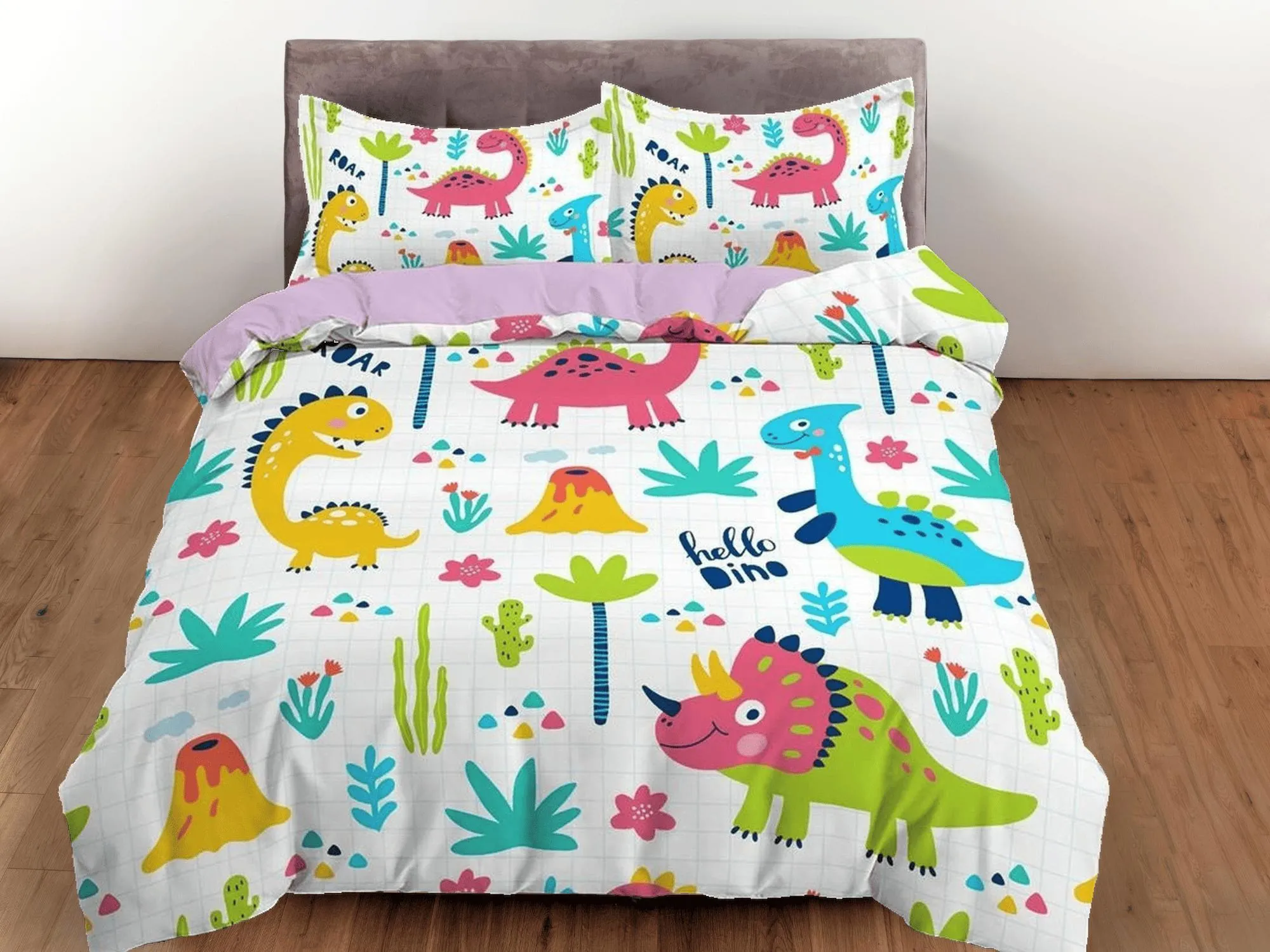 Cute dinosaur bedding, kids bedding full, unique duvet cover set, dinosaur nursery bed decor, colorful bedding, baby dinosaur, toddler