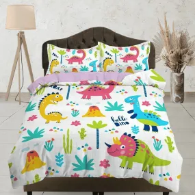 Cute dinosaur bedding, kids bedding full, unique duvet cover set, dinosaur nursery bed decor, colorful bedding, baby dinosaur, toddler