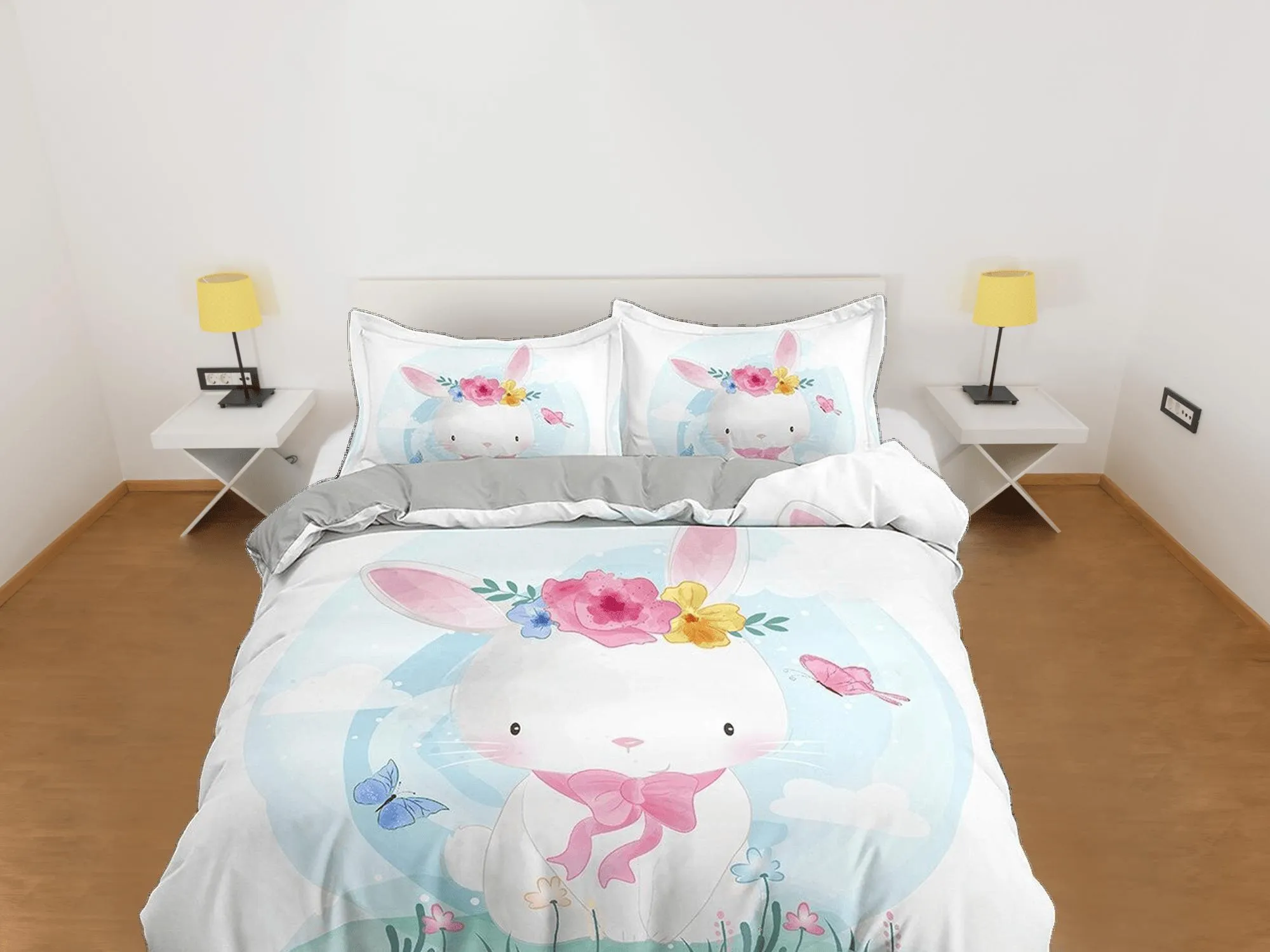 Cute Little Bunny Bedding, Duvet Cover Set & Pillowcase, Zipper Bedding, Dorm Bedding, Teens Adult Duvet King Queen Full Twin Single