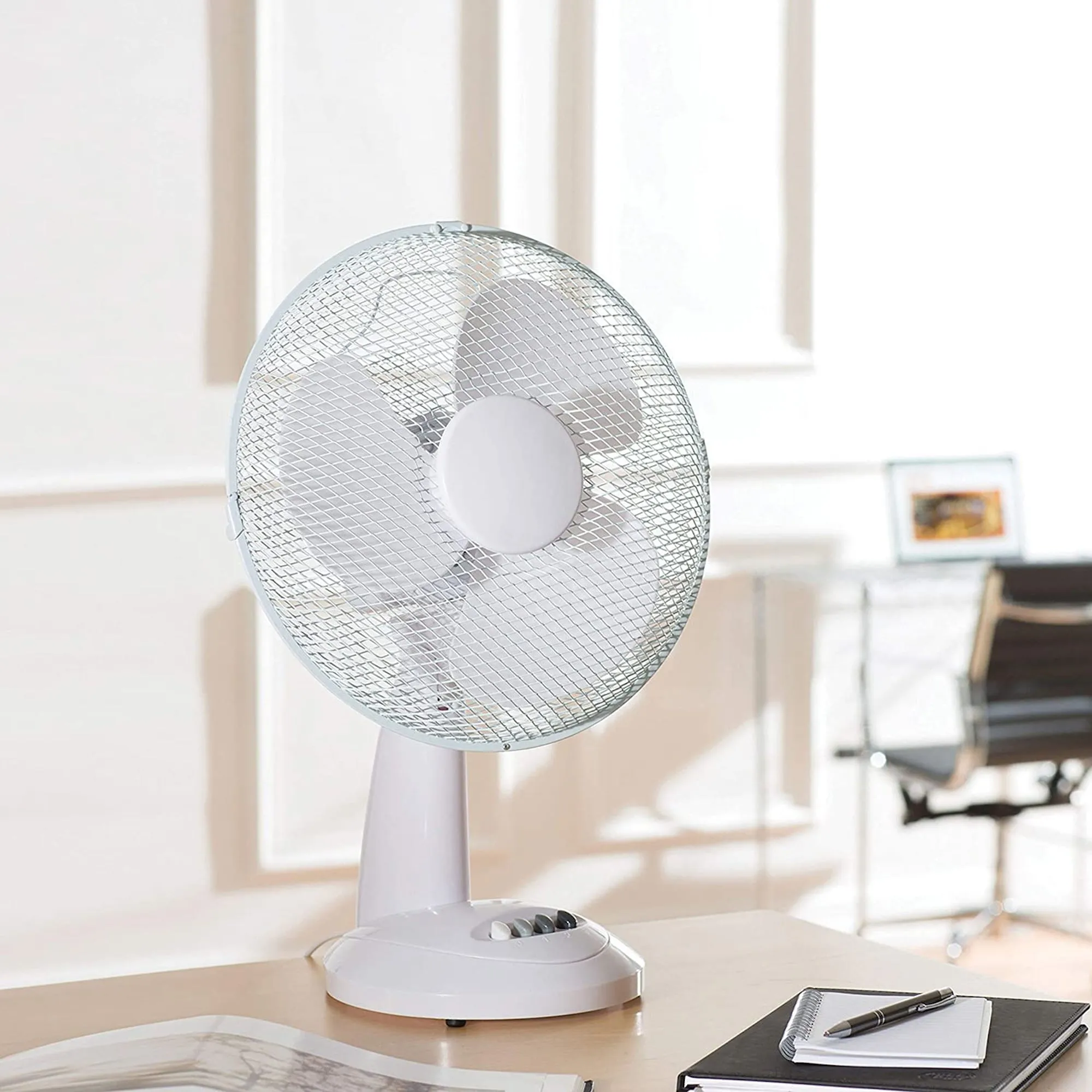 Daewoo 12" Inch Portable Desk Fan, 3 Speed Settings, Key Switch