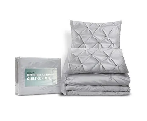 Diamond Pintuck Quilt Cover Set - Grey