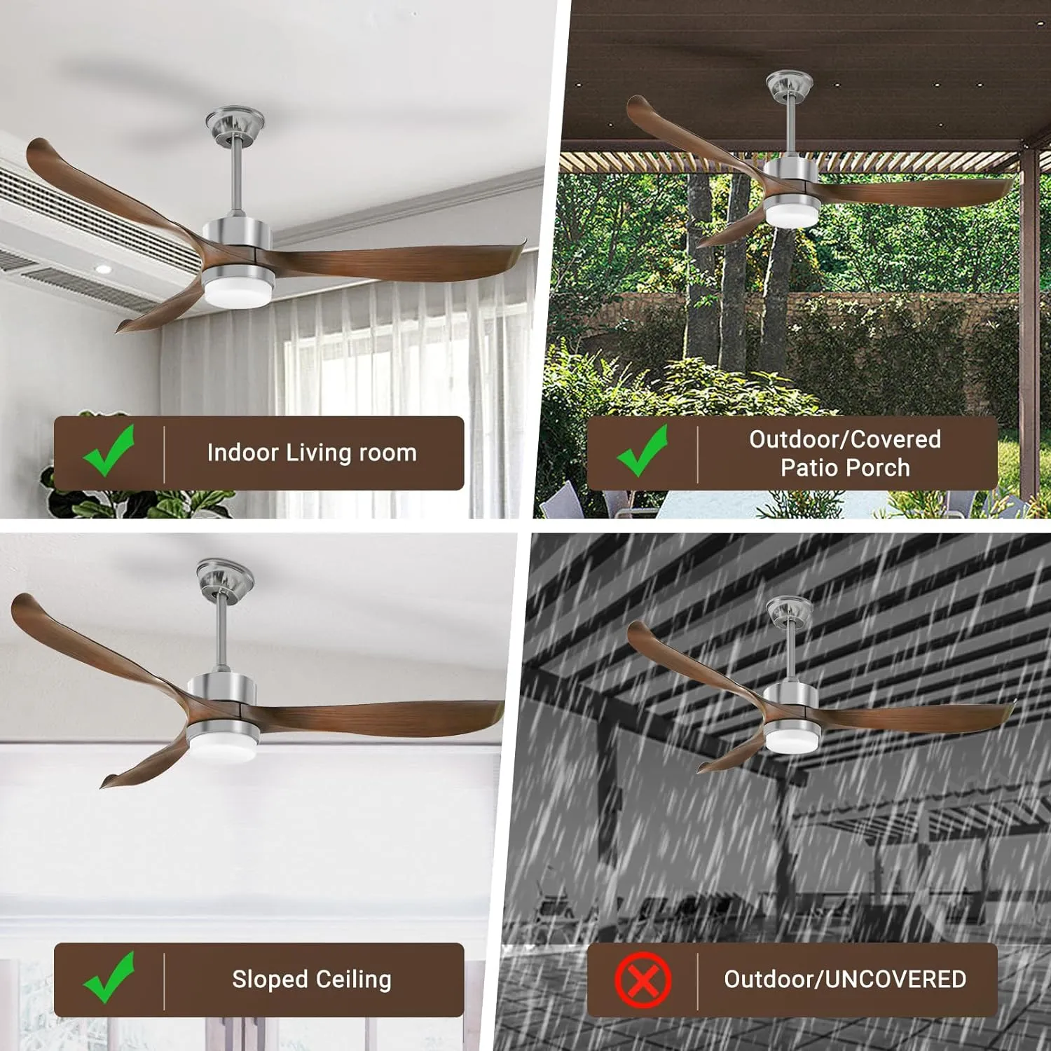 Dimmable Ceiling Fan with LED Light, Remote, DC Motor, Brown