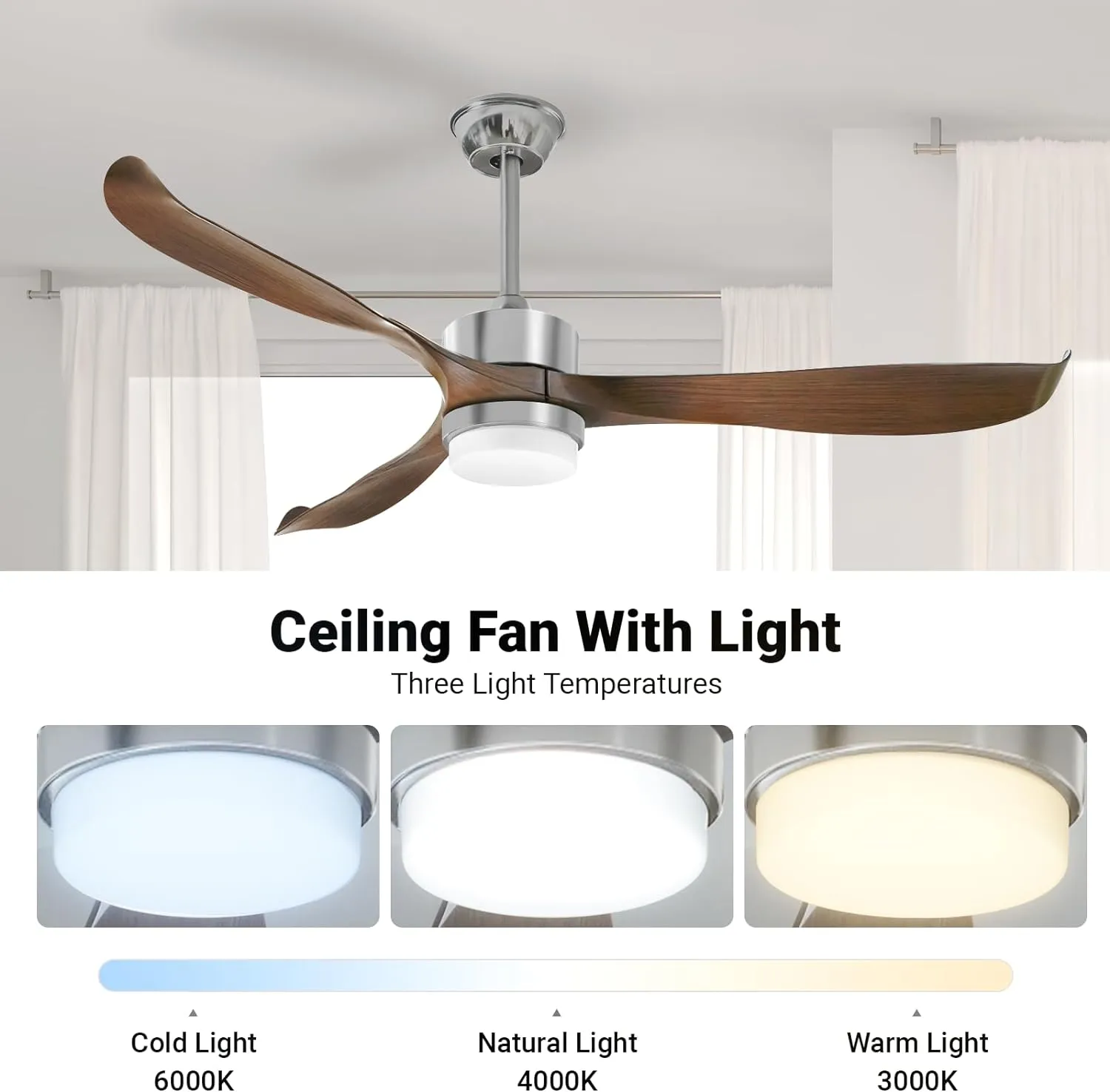 Dimmable Ceiling Fan with LED Light, Remote, DC Motor, Brown