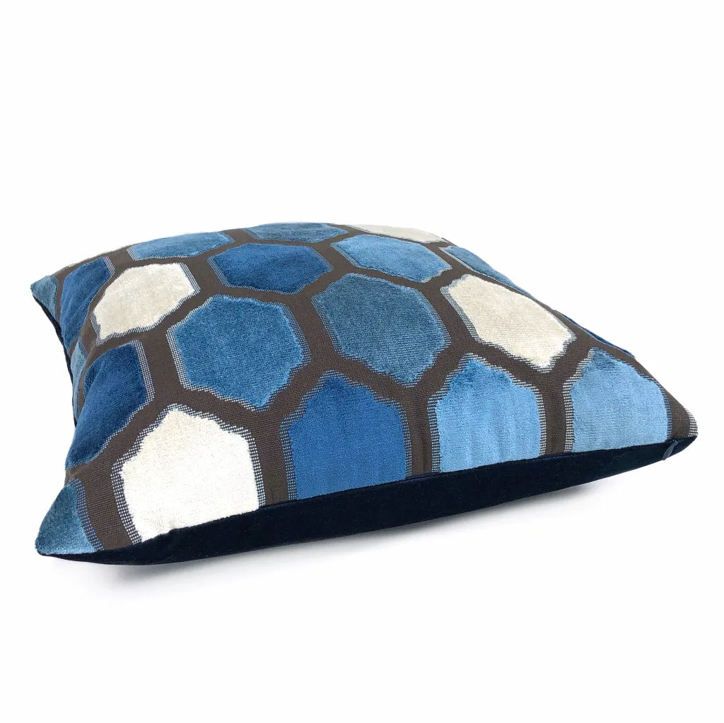 Dorsey Blue Geometric Tile Velvet Pillow Cover