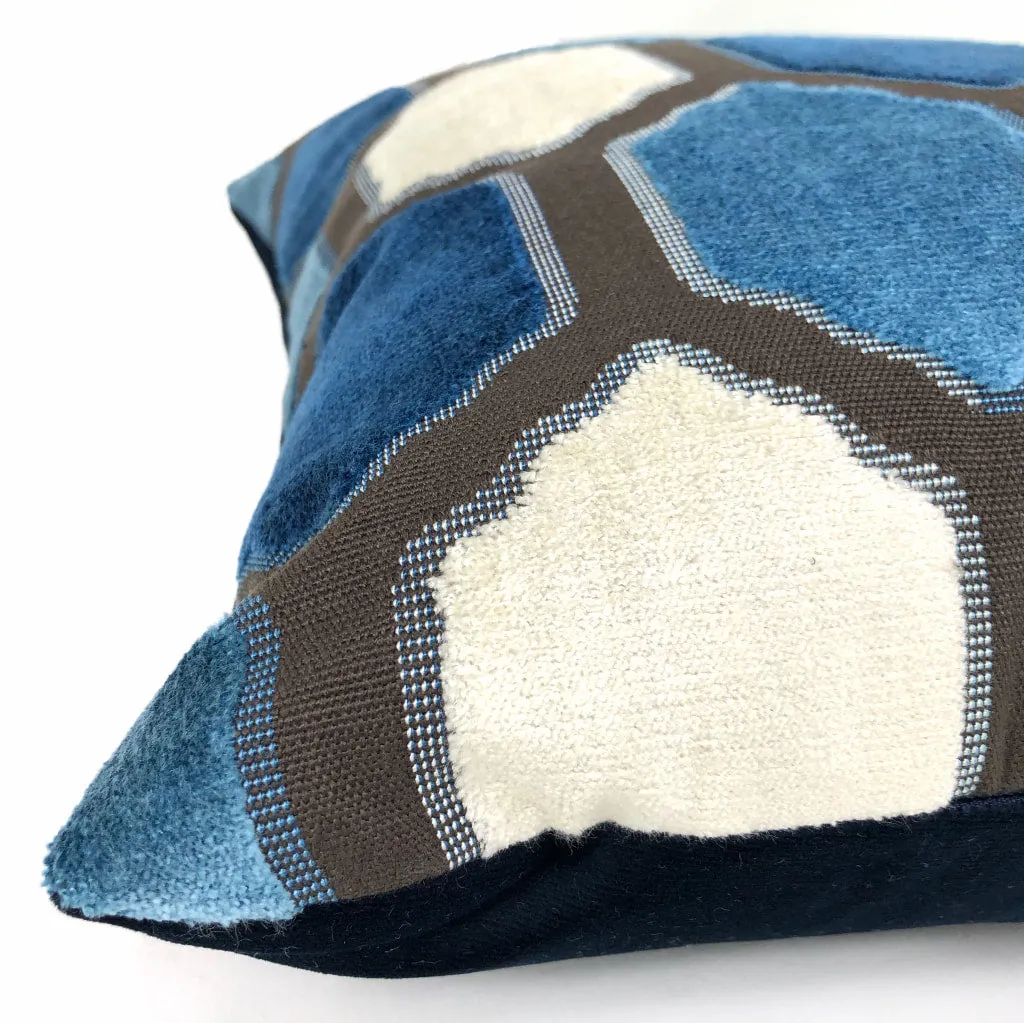 Dorsey Blue Geometric Tile Velvet Pillow Cover