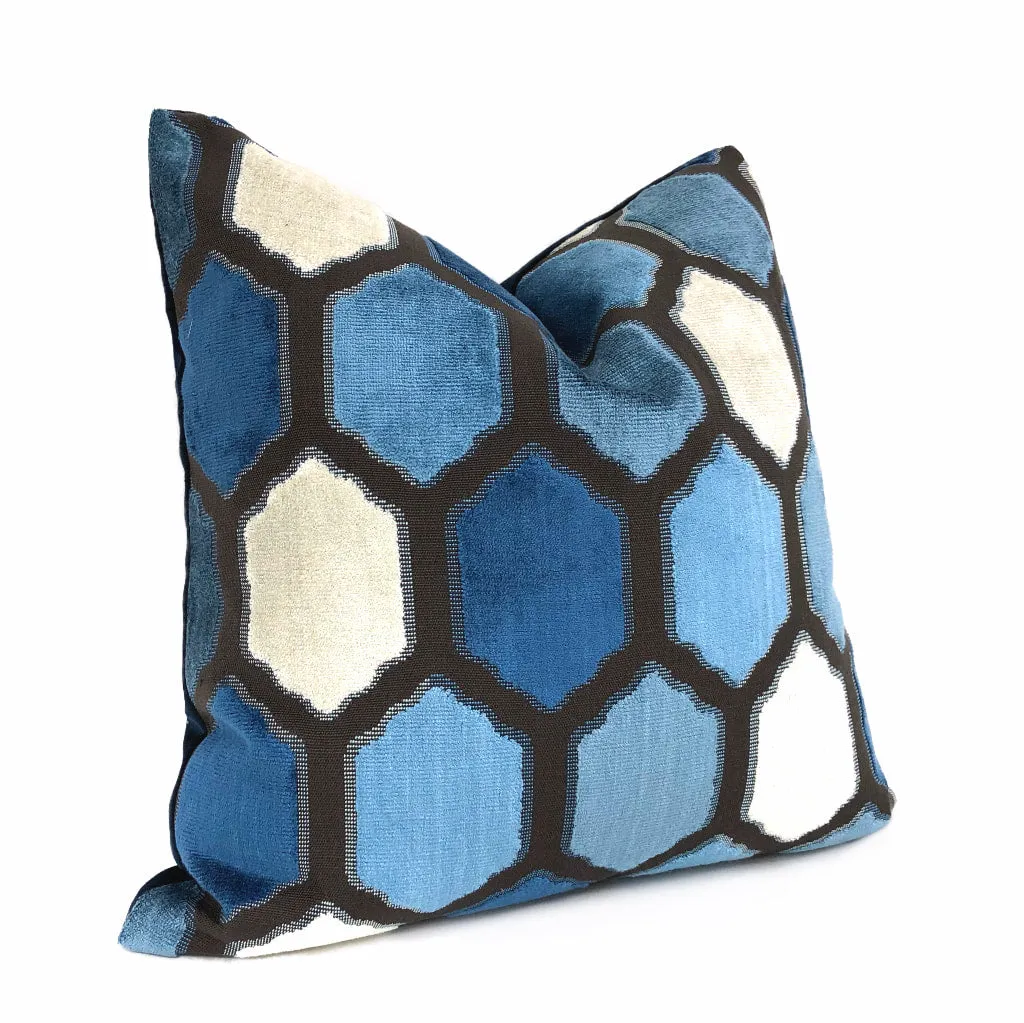 Dorsey Blue Geometric Tile Velvet Pillow Cover