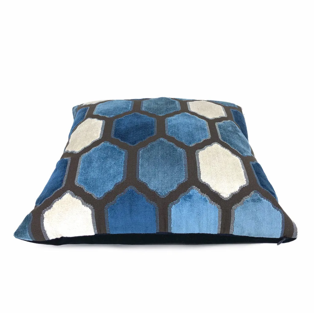 Dorsey Blue Geometric Tile Velvet Pillow Cover