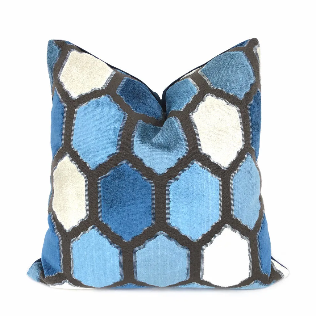 Dorsey Blue Geometric Tile Velvet Pillow Cover