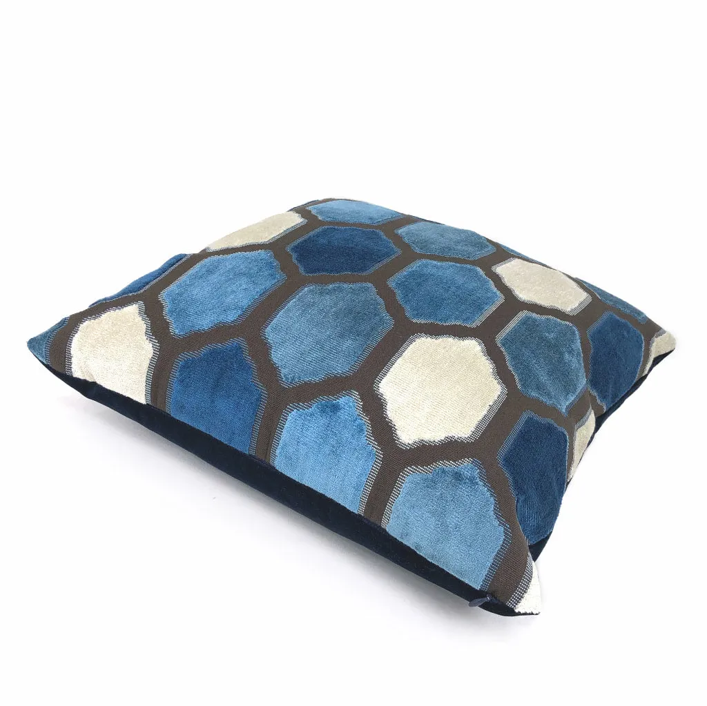 Dorsey Blue Geometric Tile Velvet Pillow Cover