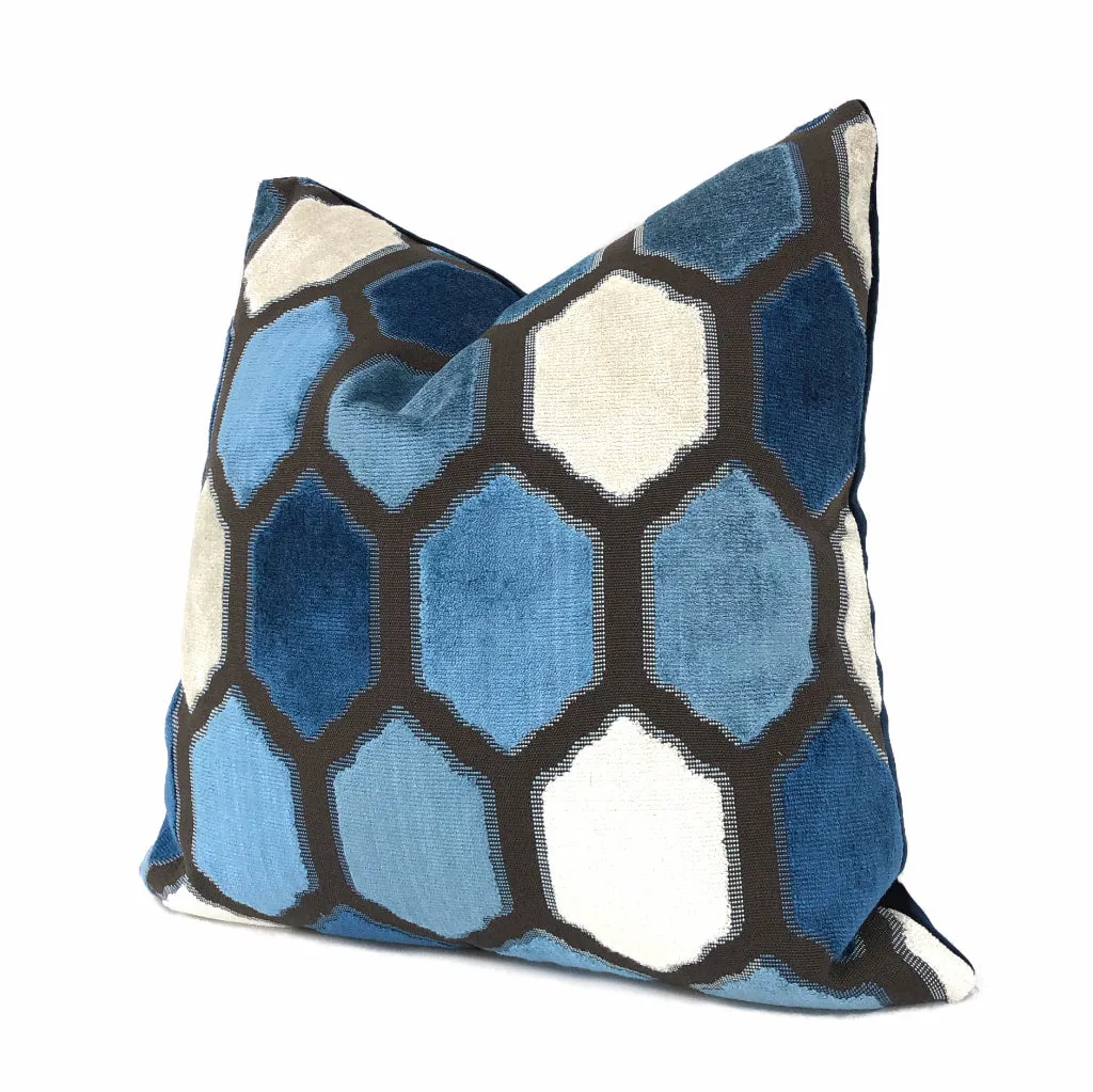 Dorsey Blue Geometric Tile Velvet Pillow Cover