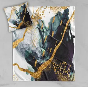 Emerald and Gold Abstract Oil Decorative Throw and Pillow Cover Set