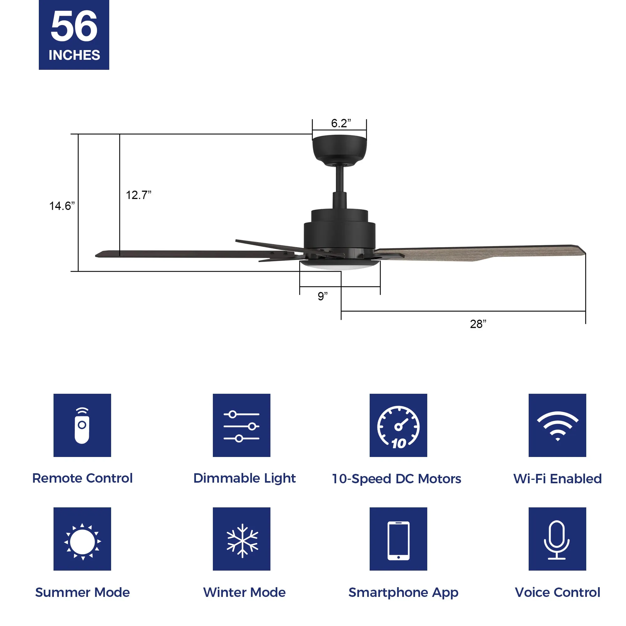 Essex Smart Ceiling Fan with LED Light and Remote Outdoor/Indoor 56"