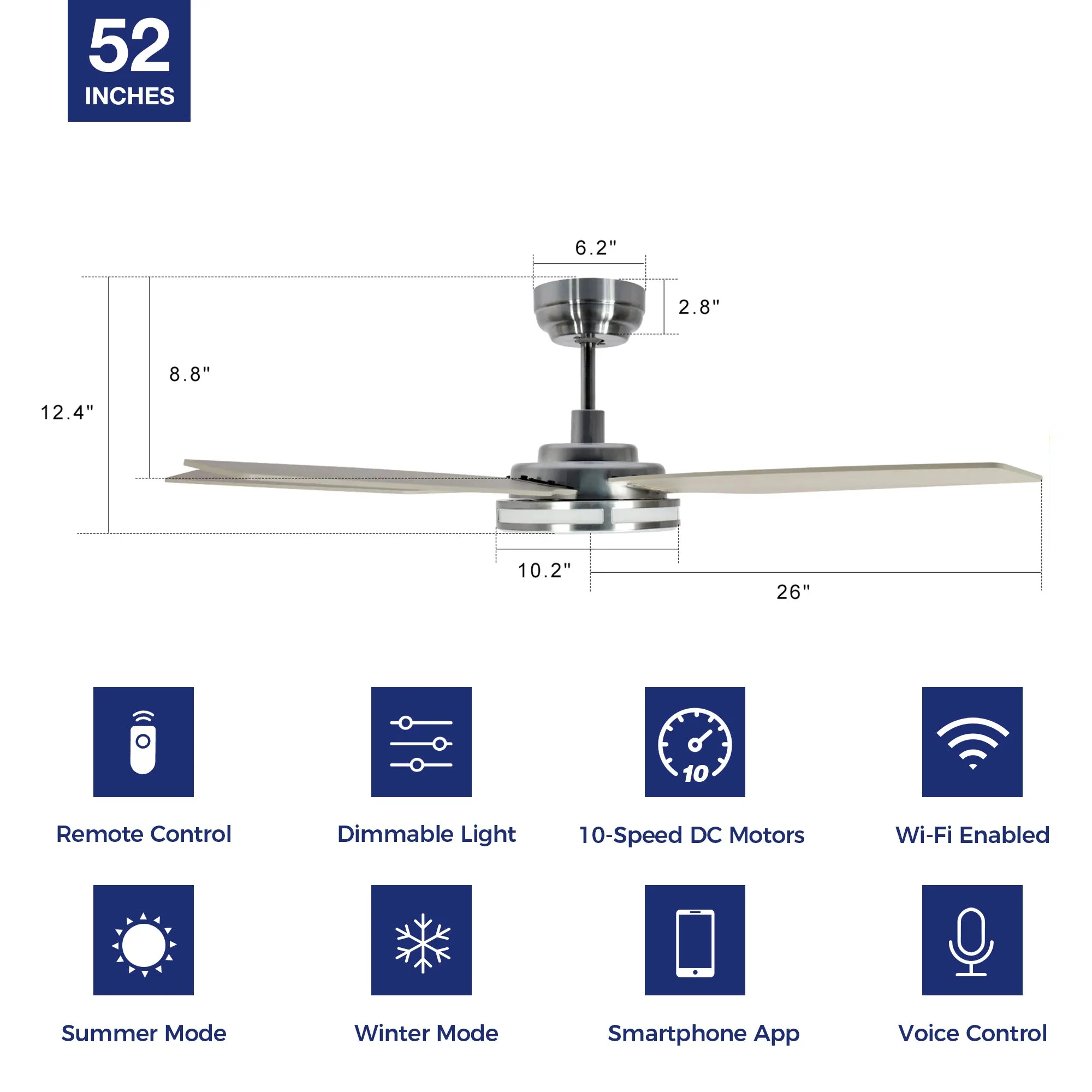 Explorer Smart Fan with LED Light and Remote Outdoor/Indoor 52 inch