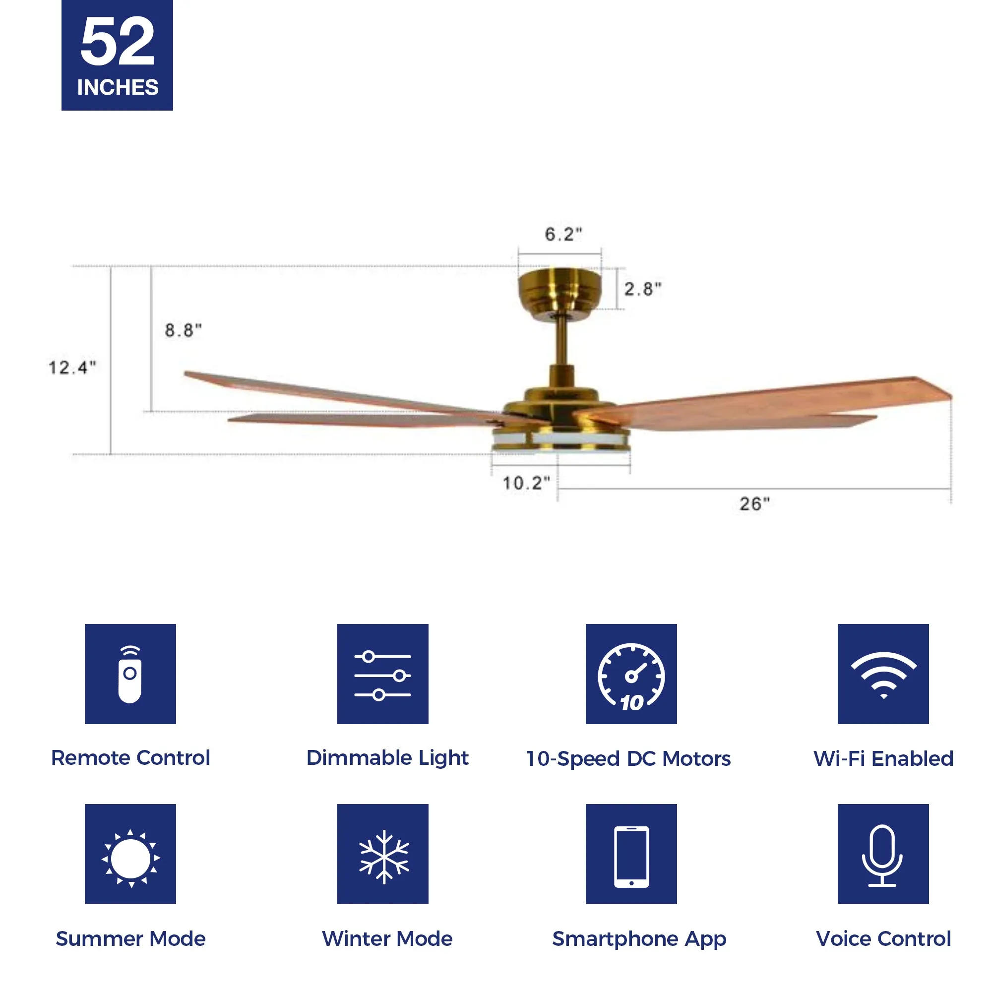 Explorer Smart Fan with LED Light and Remote Outdoor/Indoor 52 inch