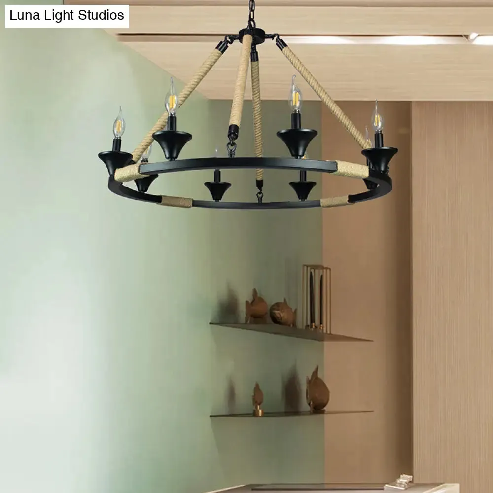 Farmhouse Metal Chandelier with 8 Lights - Black Candle-Style Lighting for Living Room Ceiling