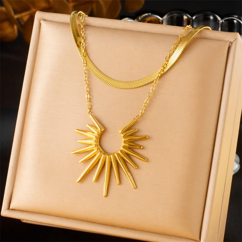 Fashion Fan-Shape Geometric Stainless Steel Electroplating Necklaces