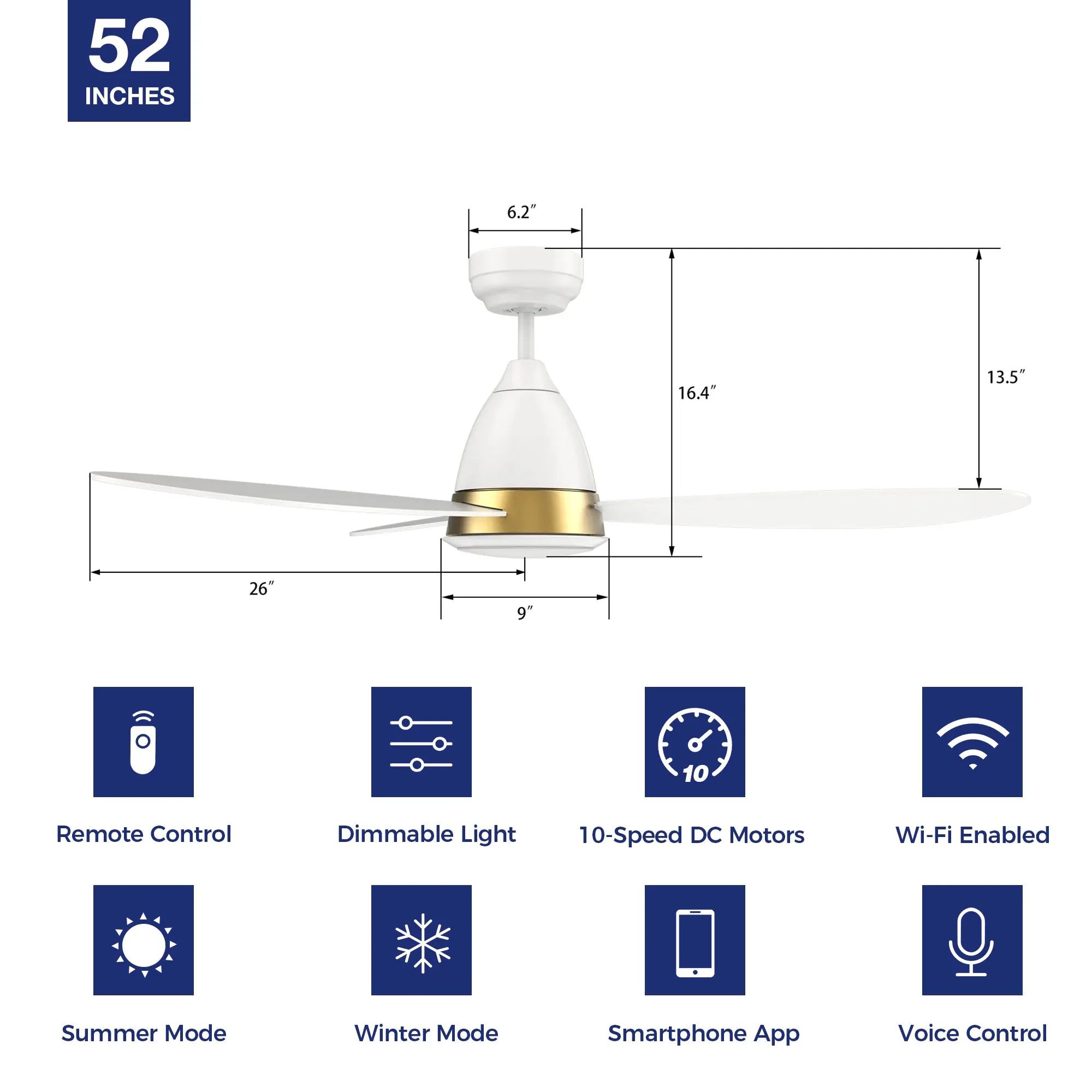 Fayette Outdoor Smart Ceiling Fan with LED Light and Remote 52"