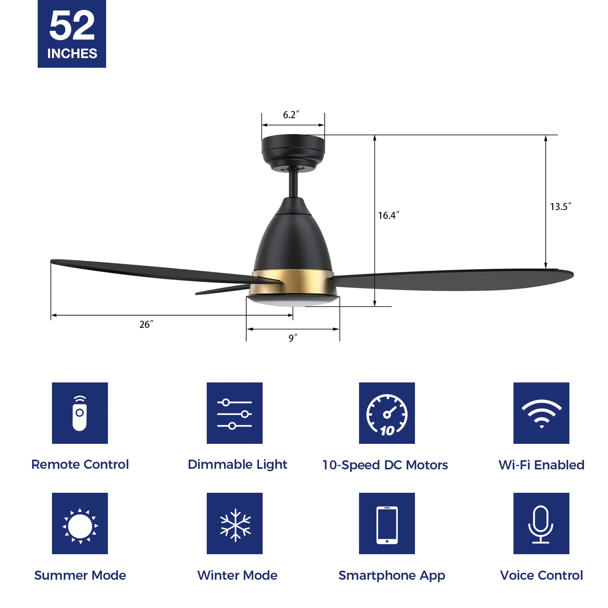 Fayette Outdoor Smart Ceiling Fan with LED Light and Remote 52"